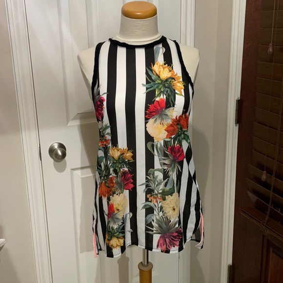 Zara Special-T Striped Floral Tank Top - Picture 1 of 4